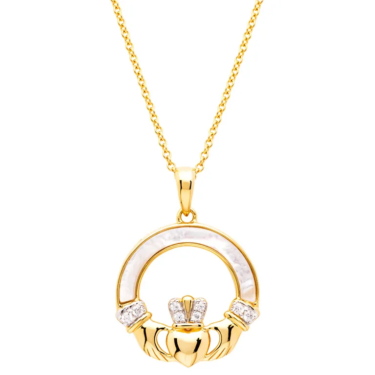 14k Gold Vermeil Mother of Pearl Claddagh Pendant Photo 3 