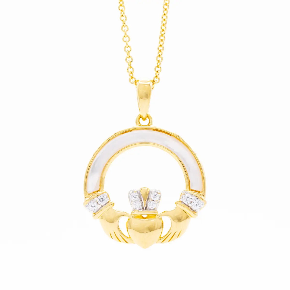 14k Gold Vermeil Mother of Pearl Claddagh Pendant Photo 4