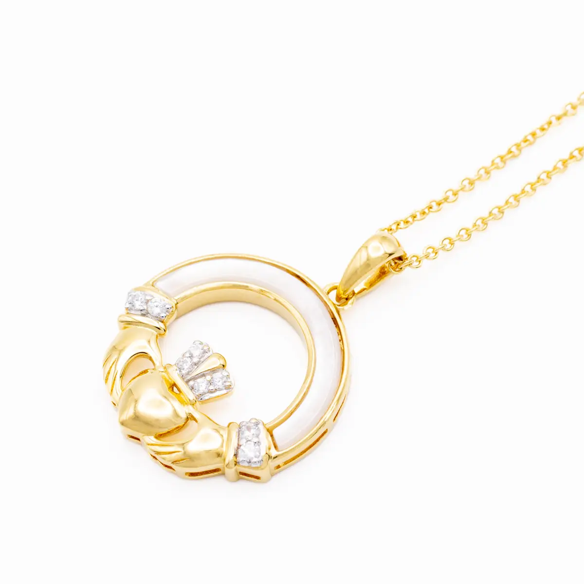 14k Gold Vermeil Mother of Pearl Claddagh Pendant Photo 5