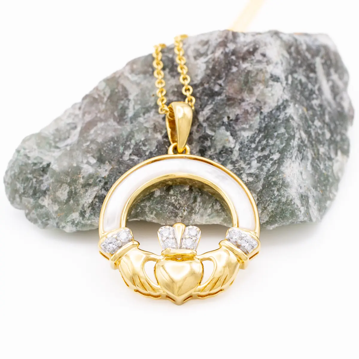 14k Gold Vermeil Mother of Pearl Claddagh Pendant Photo 2 