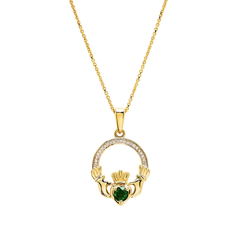 Emerald Diamond Claddagh Pendant Photo 3 