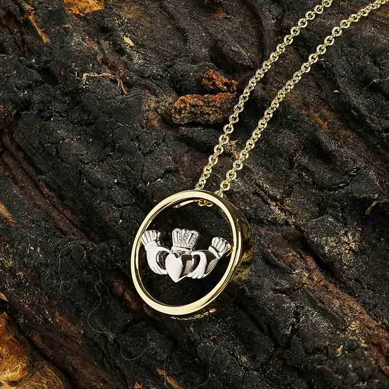 Gold Vermeil and Silver Claddagh Necklace Photo 4 