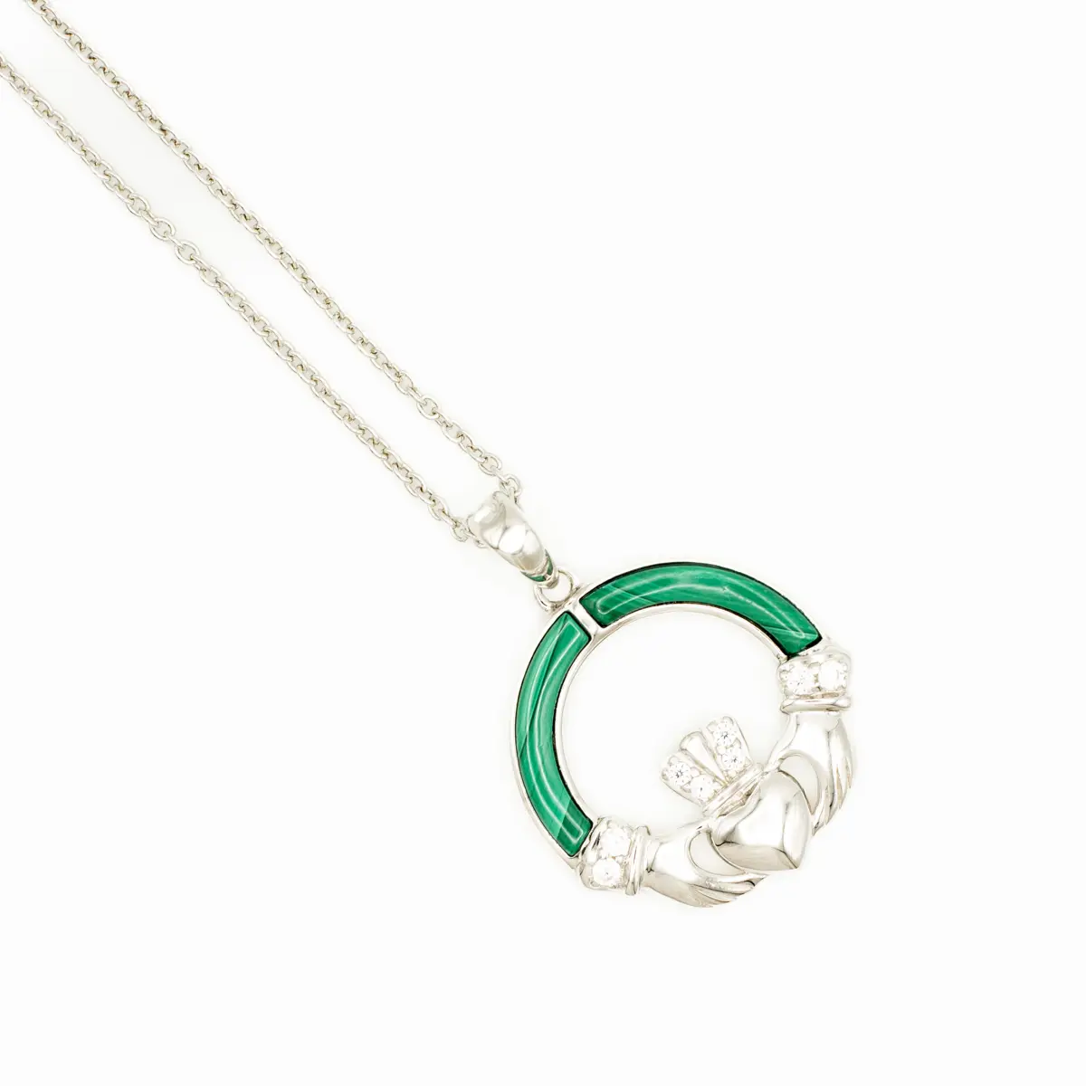 Green Malachite Sterling Silver Claddagh Pendant Photo 6 