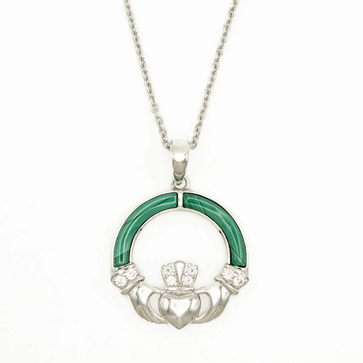 Green Malachite Sterling Silver Claddagh Pendant Photo 3 