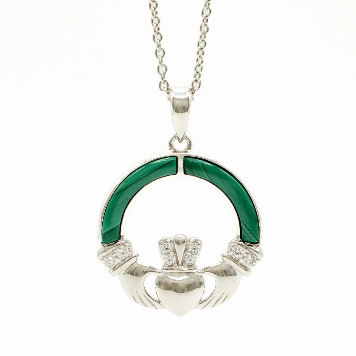 Green Malachite Sterling Silver Claddagh Pendant Photo 5 