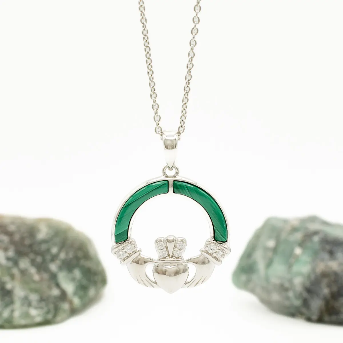 Green Malachite Sterling Silver Claddagh Pendant Photo 7 