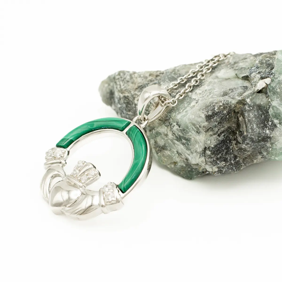 Green Malachite Sterling Silver Claddagh Pendant Photo 4 