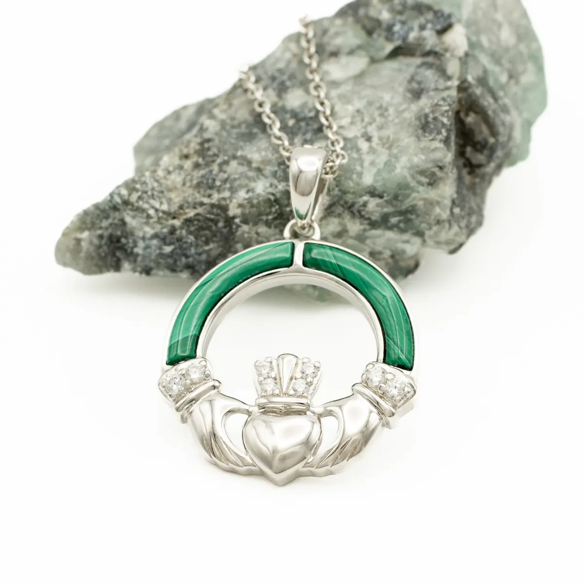 Green Malachite Sterling Silver Claddagh Pendant Photo 2 