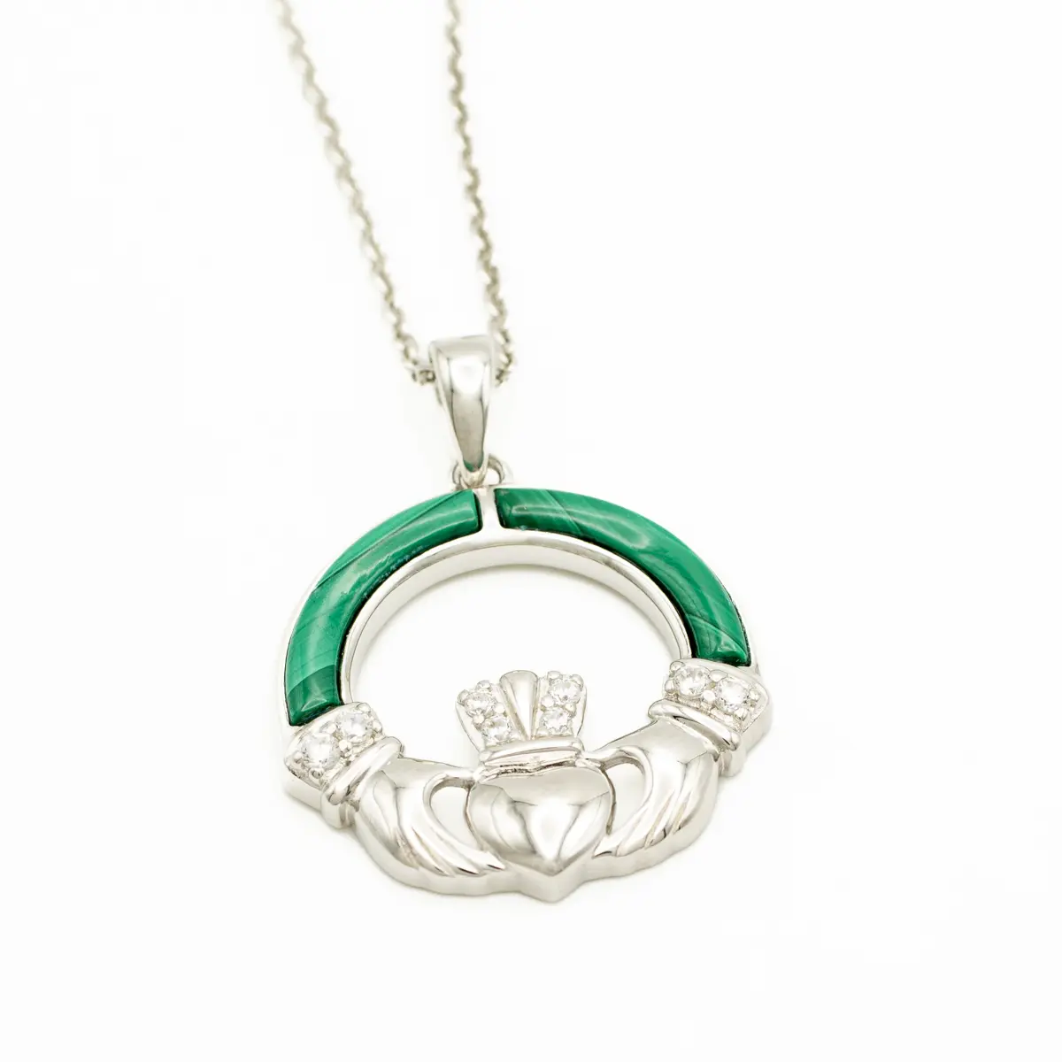 Green Malachite Sterling Silver Claddagh Pendant