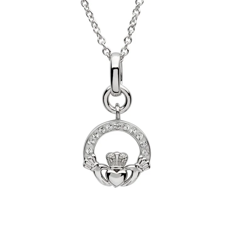 Silver Claddagh Necklace Set with Crystals...