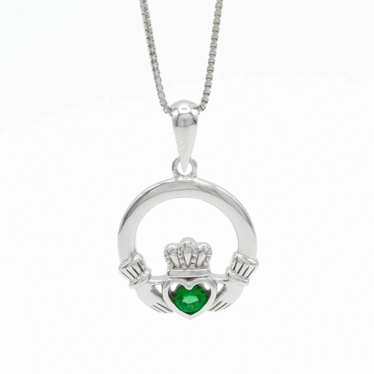 Silver Claddagh Pendant With Green Crystal Photo 4 