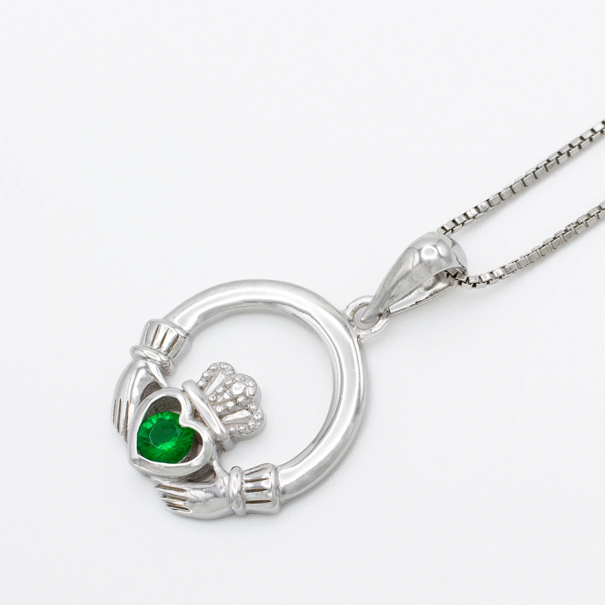 Silver Claddagh Pendant With Green Crystal Photo 6 