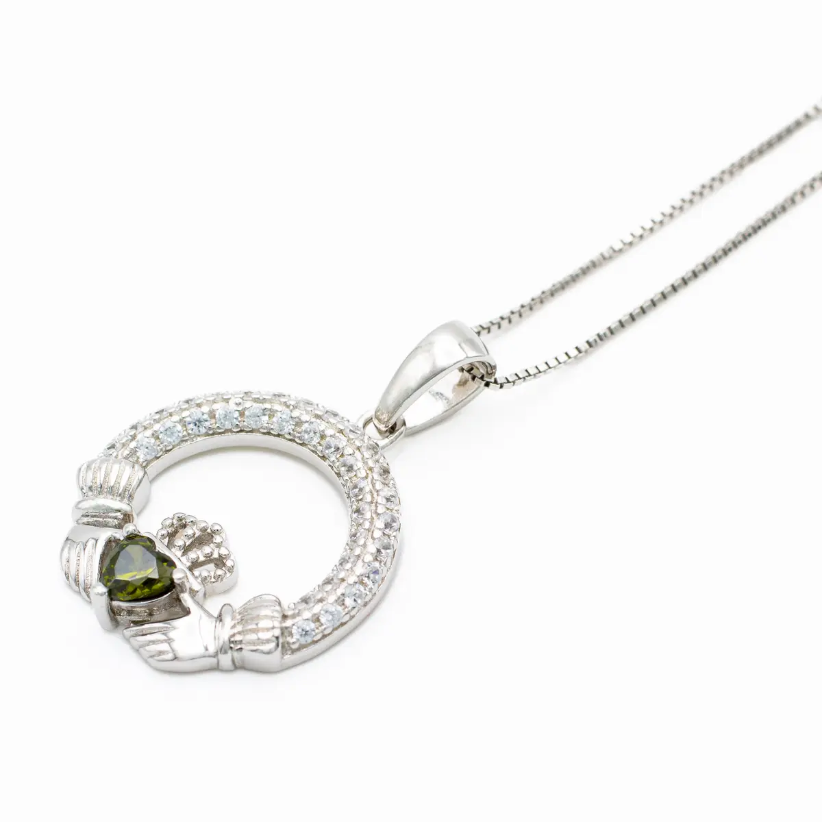 Sterling Silver August Peridot Birthstone Claddagh Pendant Photo 2 