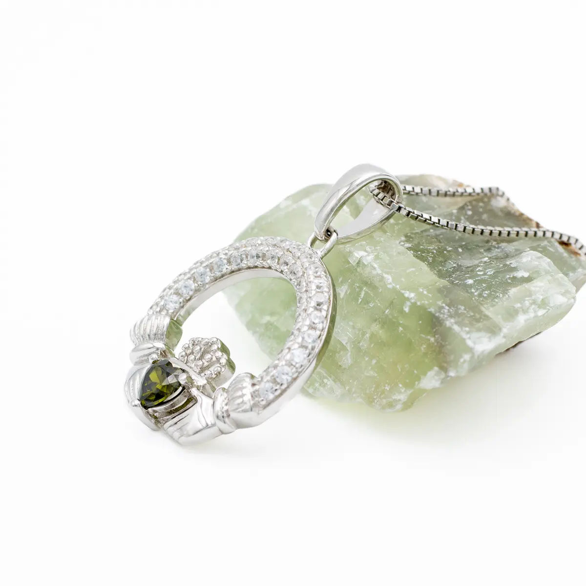 Sterling Silver August Peridot Birthstone Claddagh Pendant Photo 4 