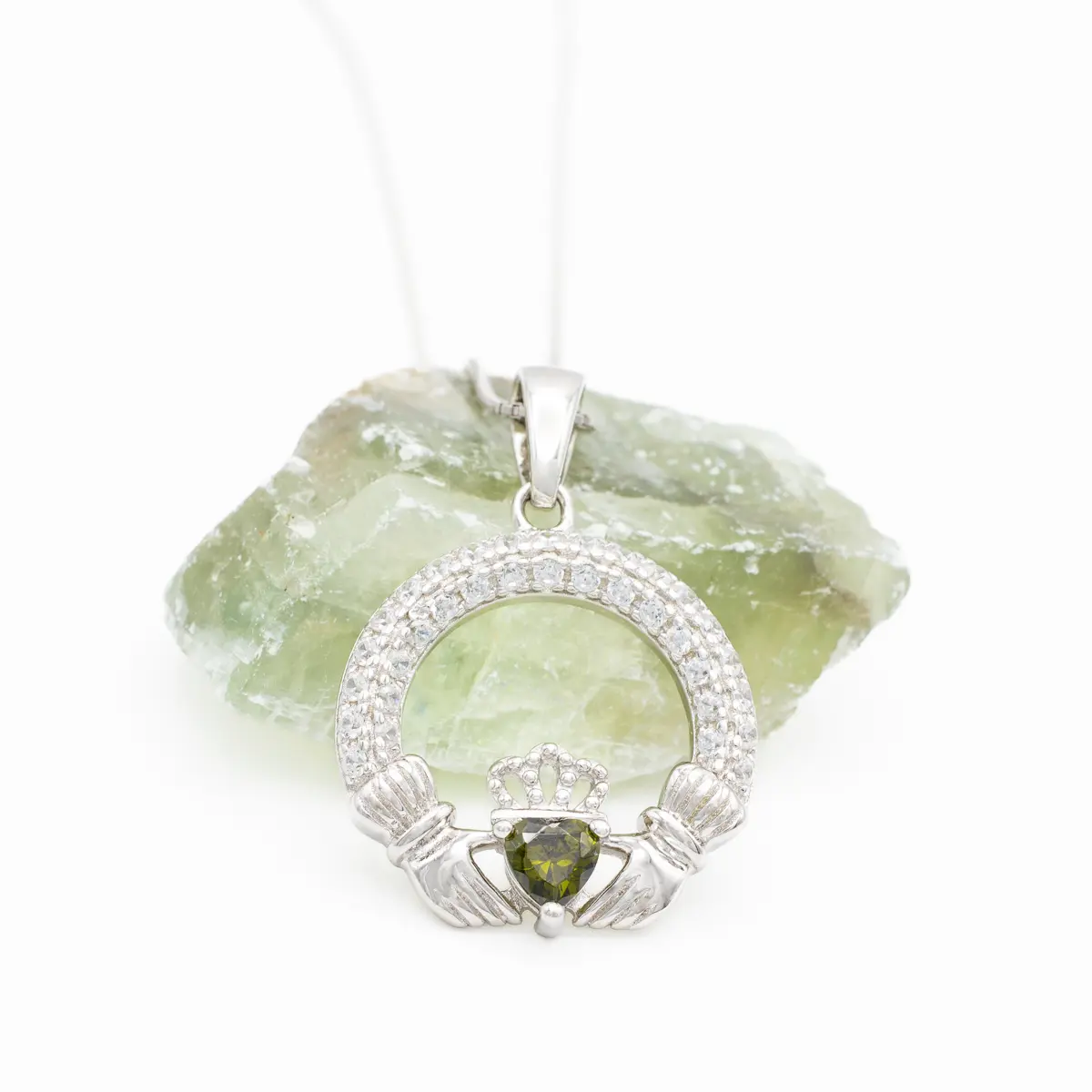 Sterling Silver August Peridot Birthstone Claddagh Pendant Photo 2 