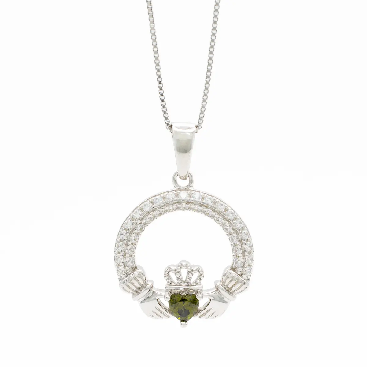 Sterling Silver August Peridot Birthstone Claddagh Pendant Photo 3 