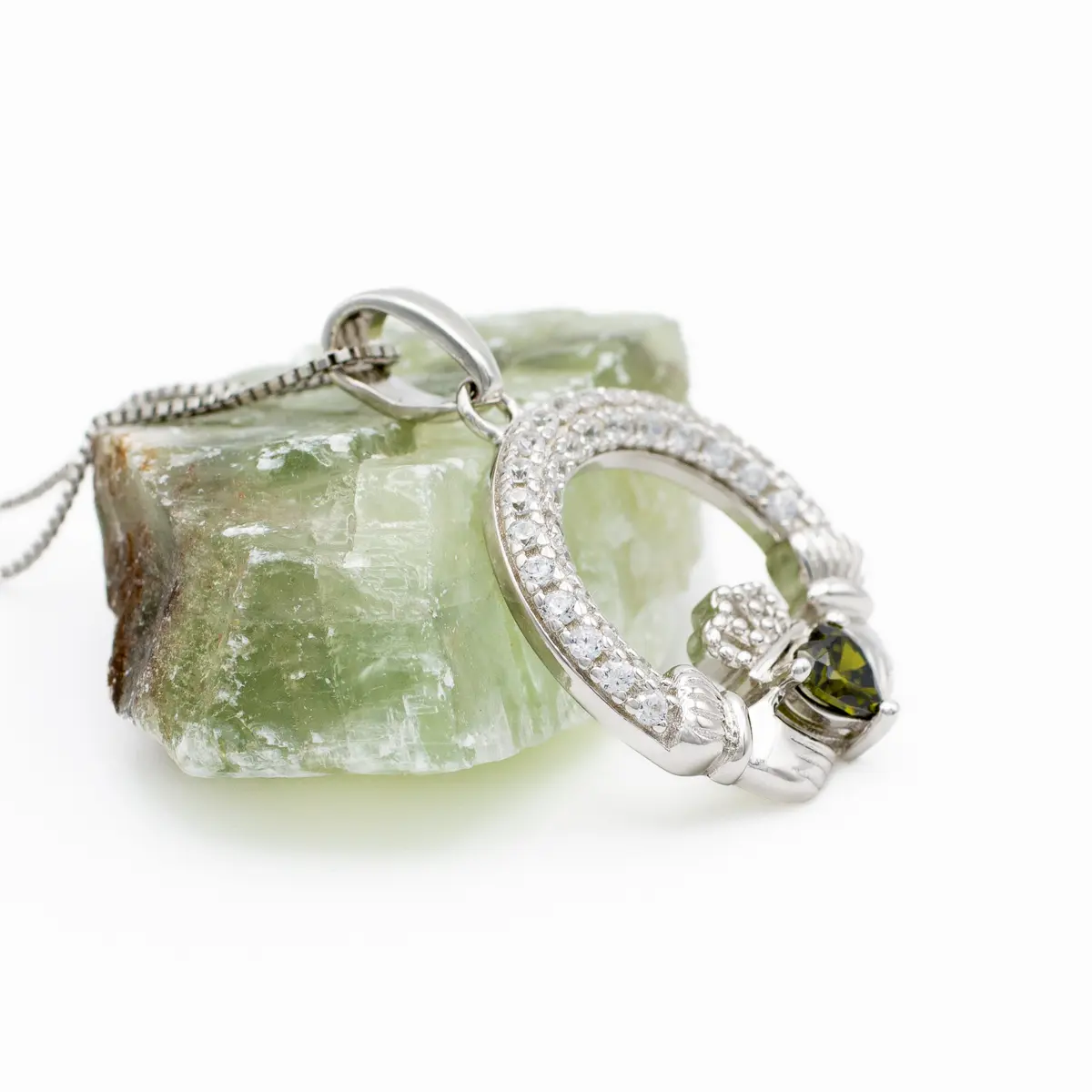 Sterling Silver August Peridot Birthstone Claddagh Pendant Photo 5 