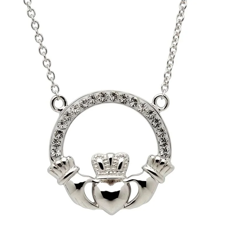 Sterling Silver Claddagh Necklace with Crystals...