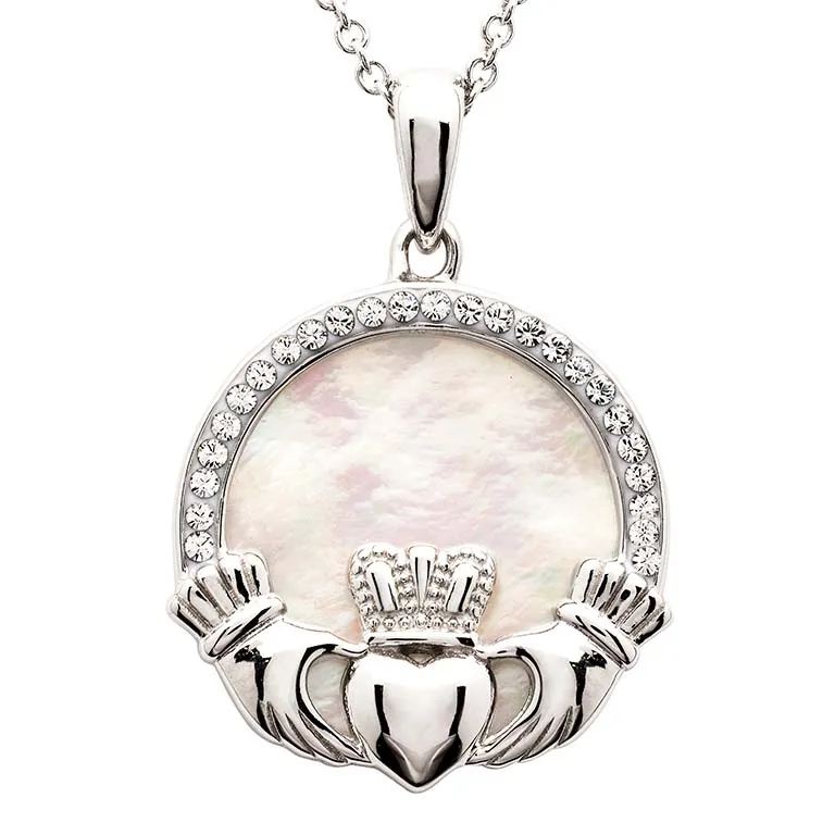 Sterling Silver Mother of Pearl Claddagh Necklace