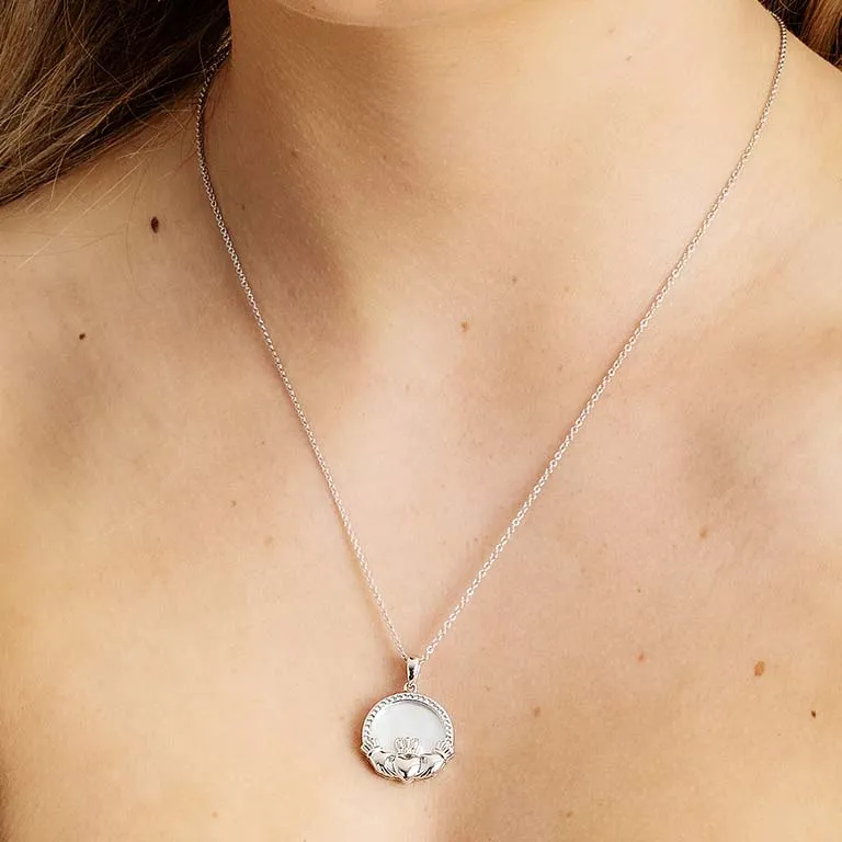 Sterling Silver Mother of Pearl Claddagh Necklace Photo 5 