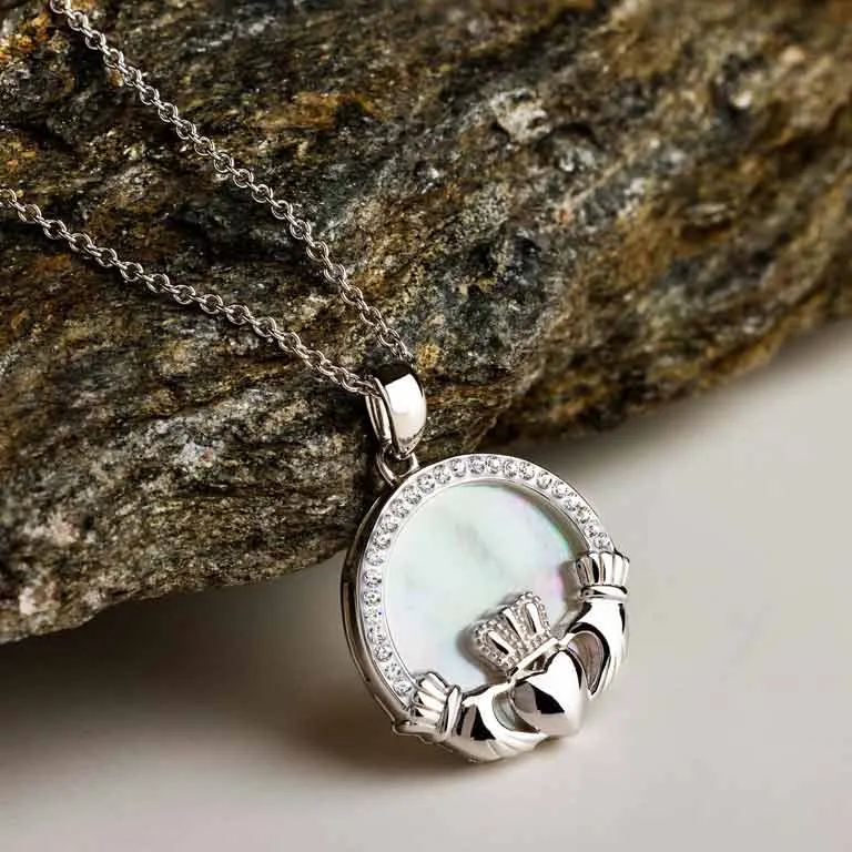 Sterling Silver Mother of Pearl Claddagh Necklace Photo 2 