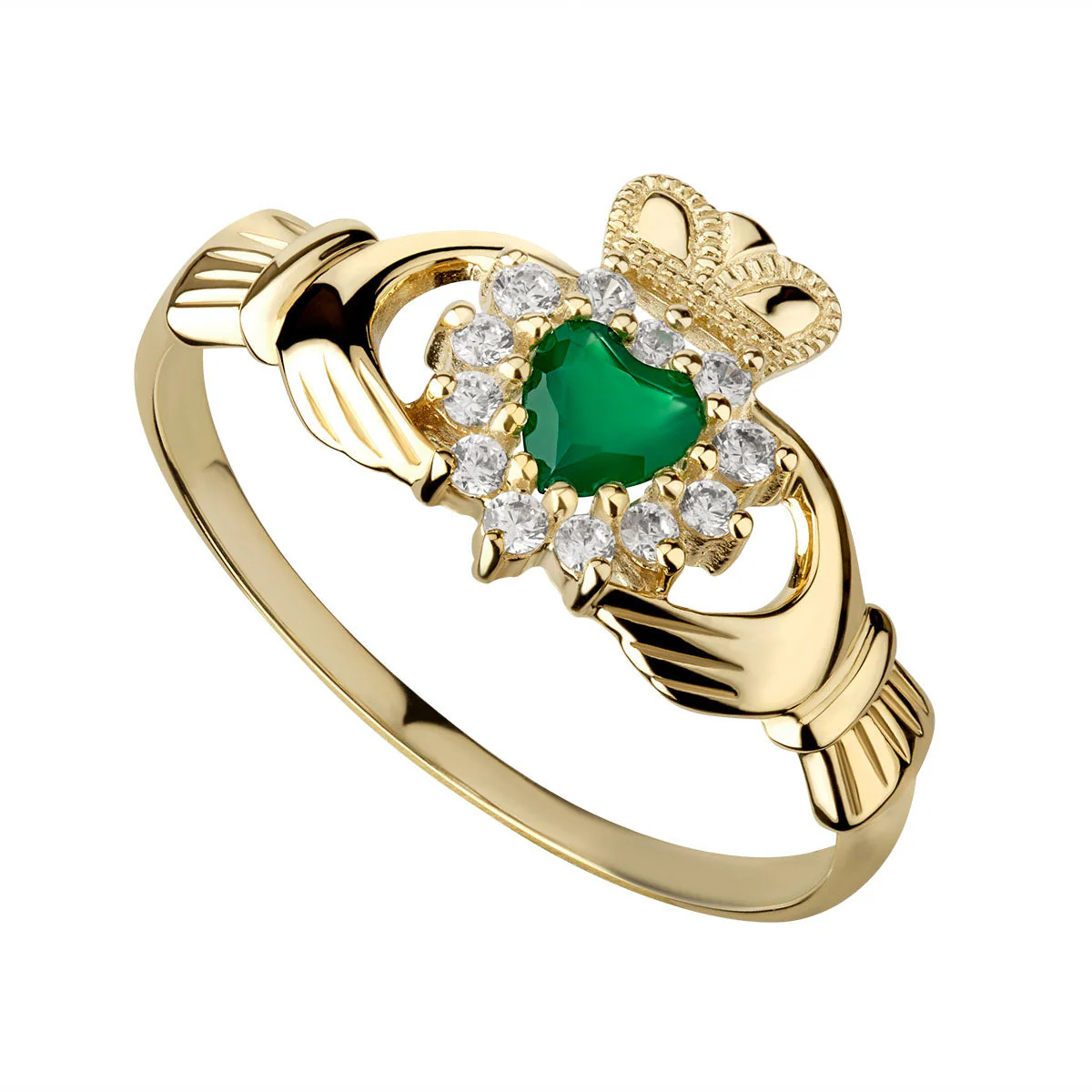 10k Gold Claddagh Ring With Green Agate Heart...