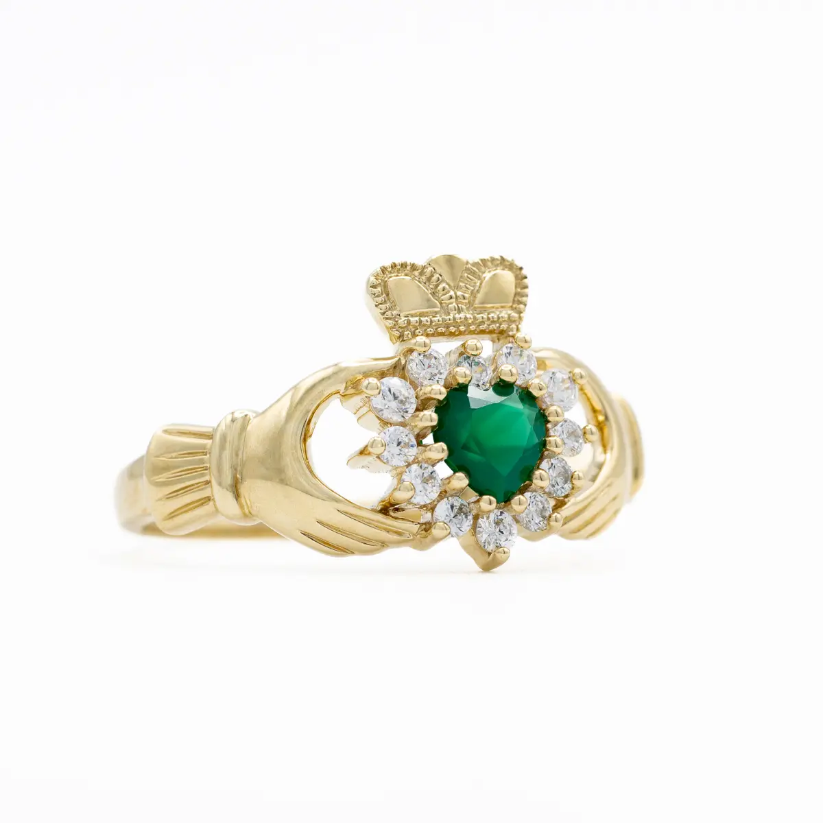 10k Gold Claddagh Ring With Green Agate Heart
