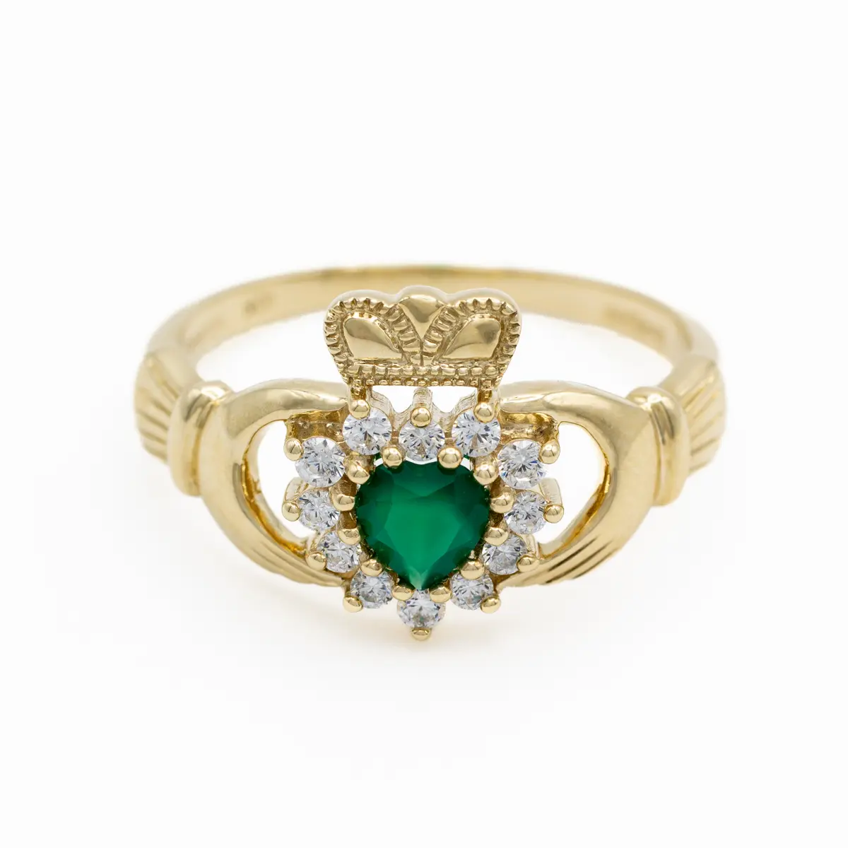 10k Gold Claddagh Ring With Green Agate Heart Photo 4 