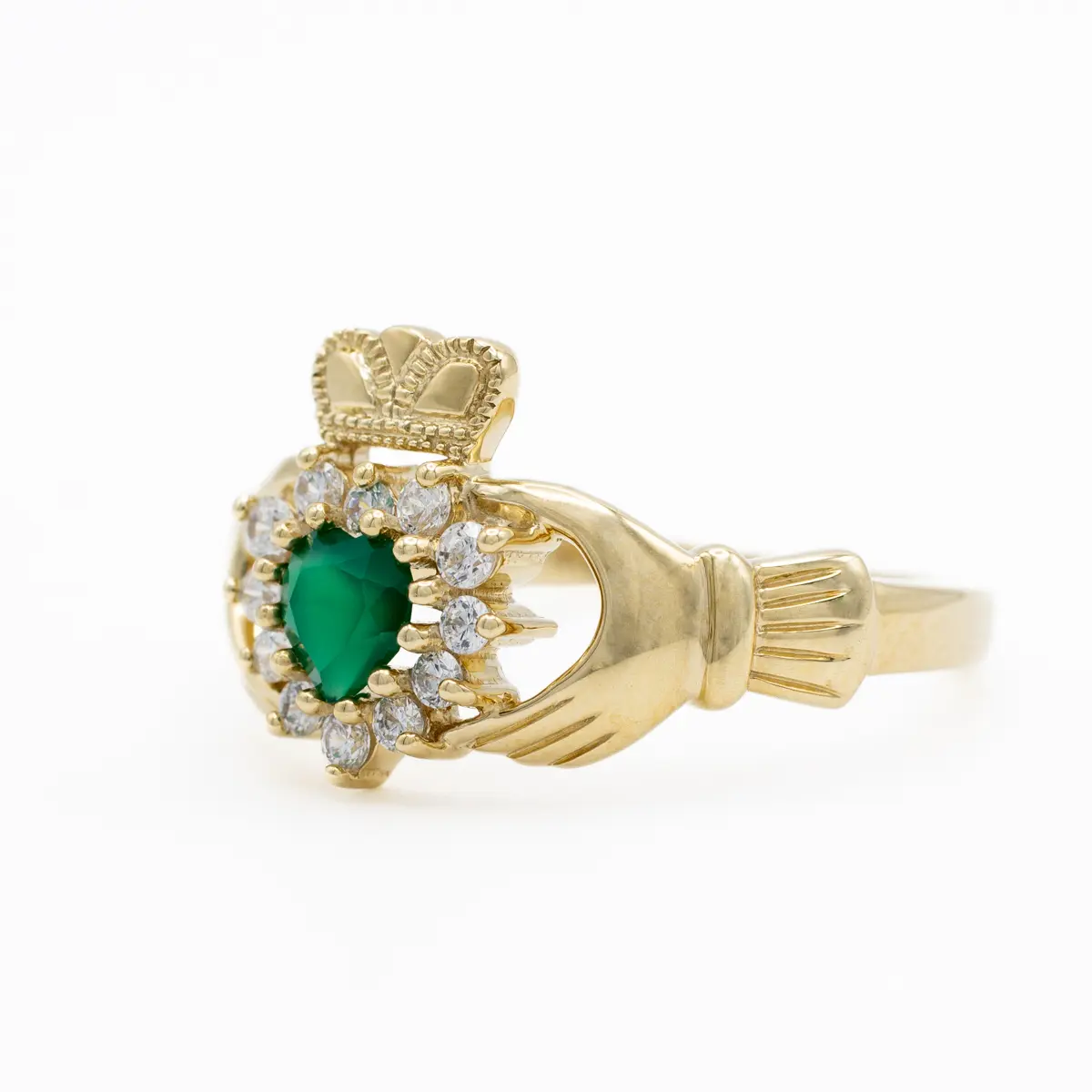 10k Gold Claddagh Ring With Green Agate Heart Photo 3 