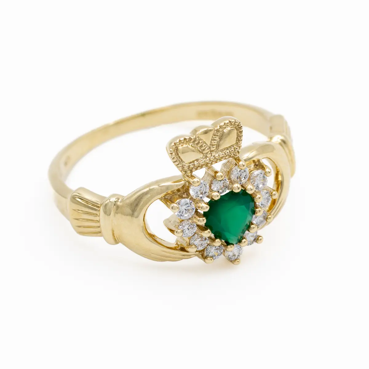 10k Gold Claddagh Ring With Green Agate Heart Photo 5 