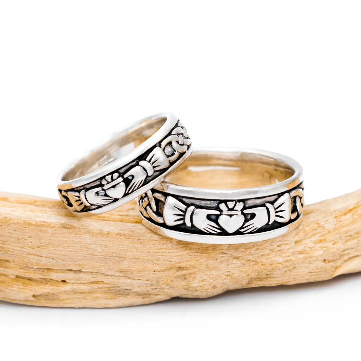 Oxidized Silver Ladies & Gents Claddagh Ring Set