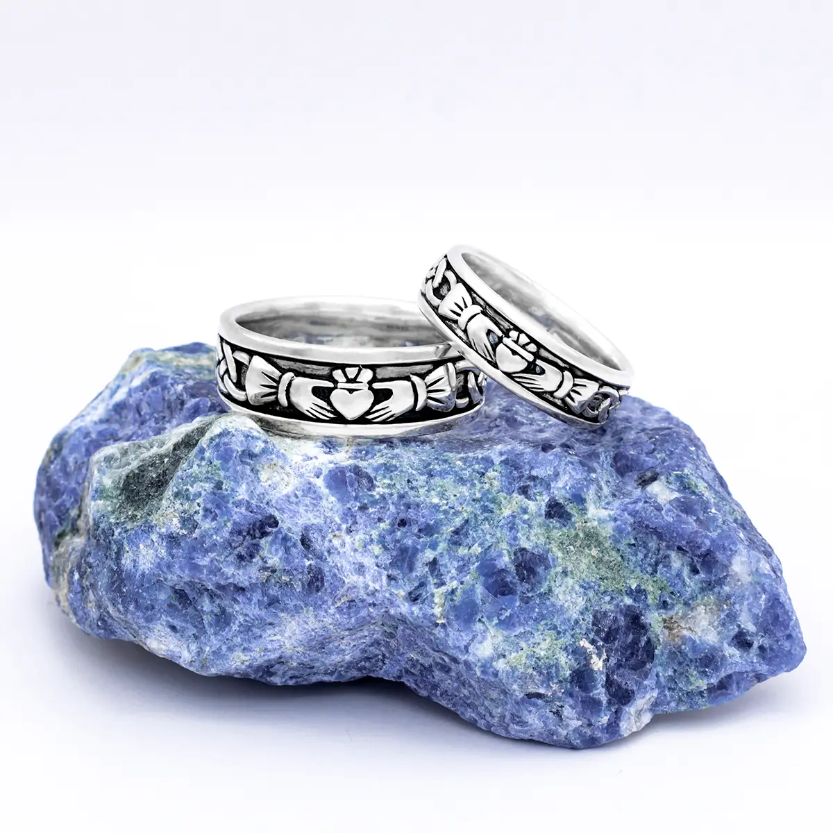 Oxidized Silver Ladies & Gents Claddagh Ring Set Photo 2 