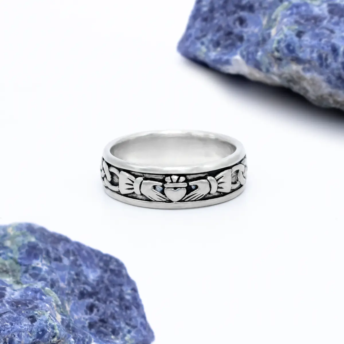 Oxidized Silver Ladies & Gents Claddagh Ring Set Photo 6 