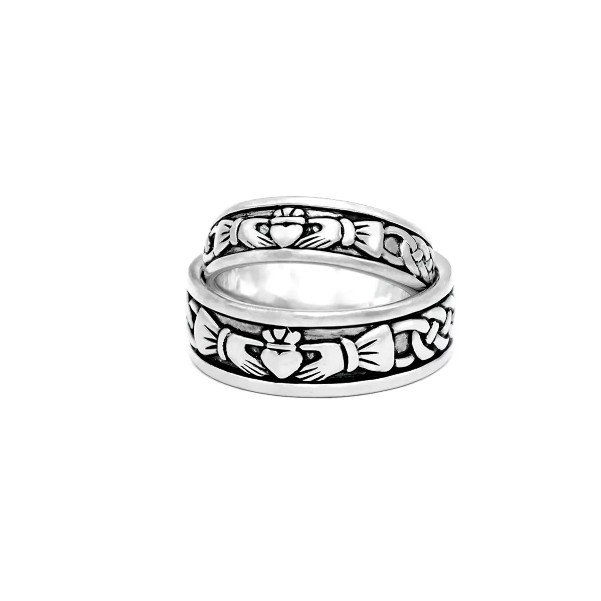 Oxidized Silver Ladies & Gents Claddagh Ring Set Photo 9 