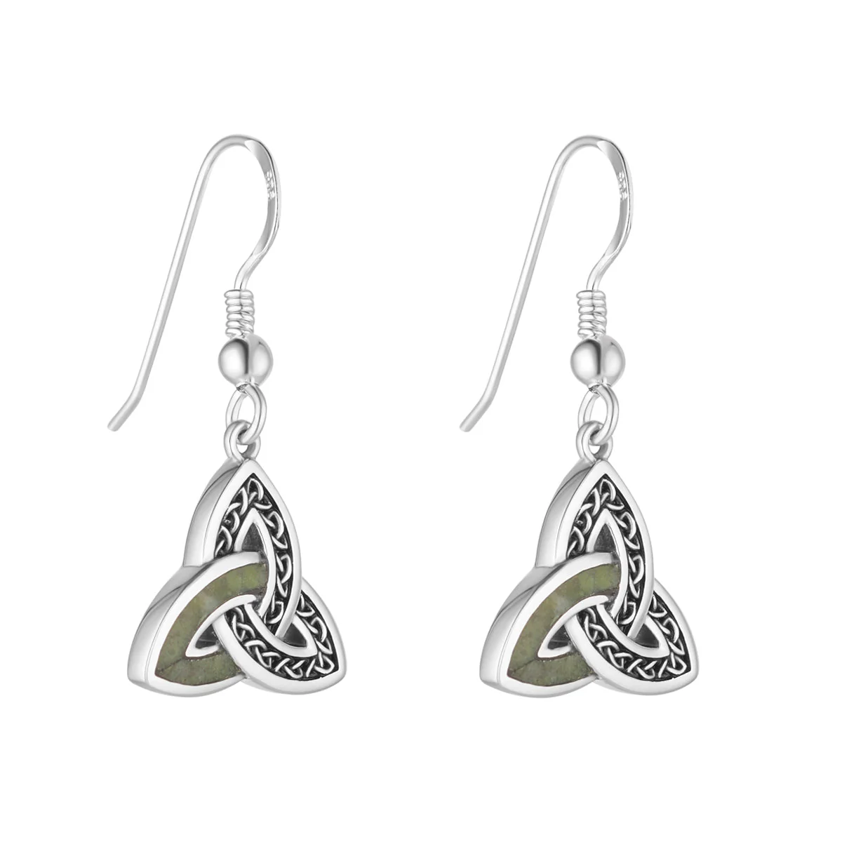 Oxidized Silver Connemara Marble Trinity Knot Earrings