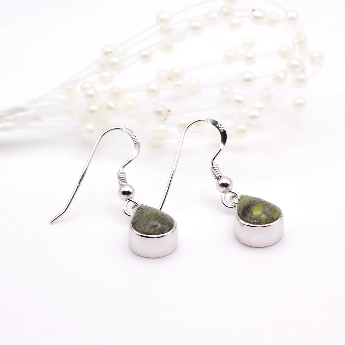 Silver Connemara Marble Teardrop Earrings Photo 4 