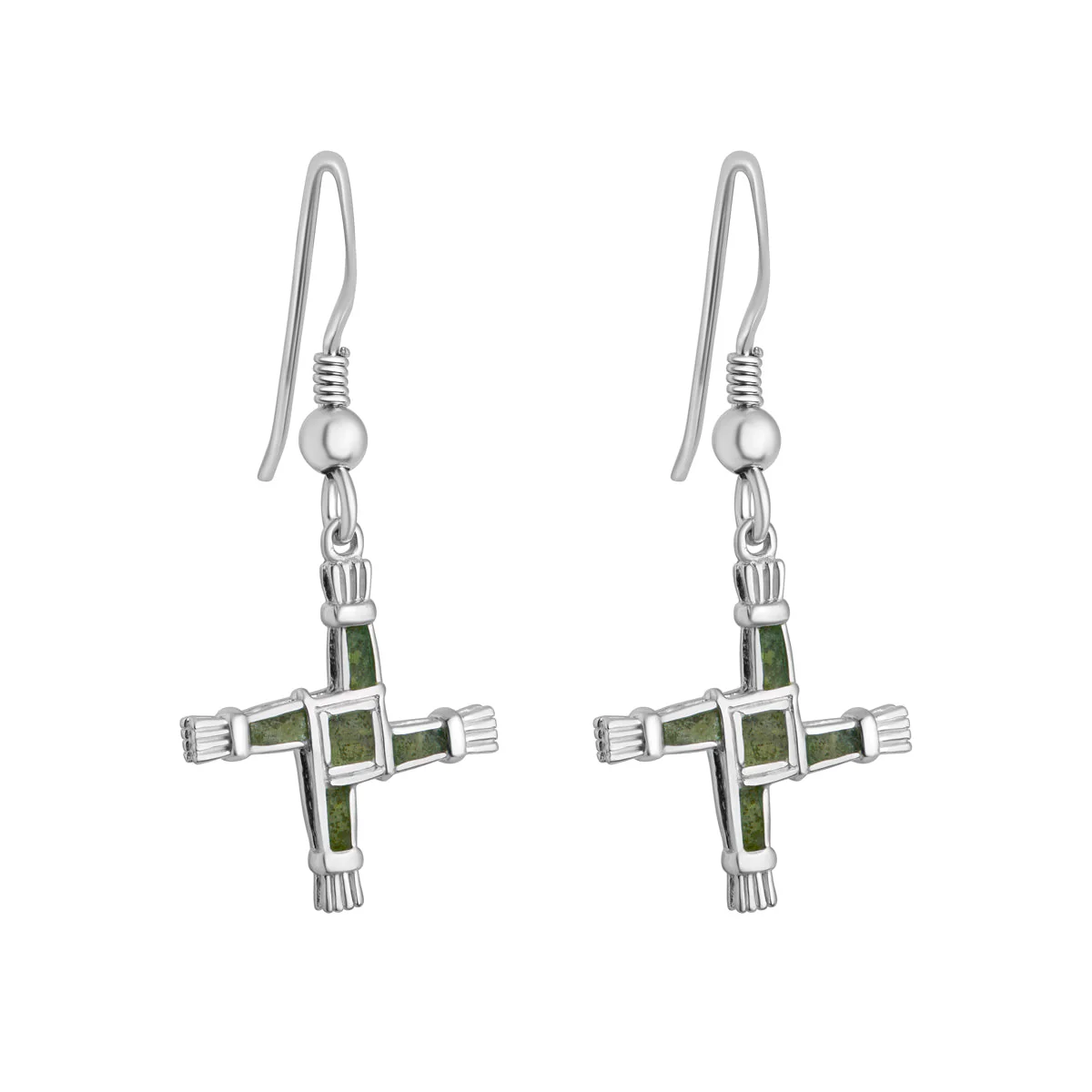 Silver St Brigids Cross Connemara Marble Earrings