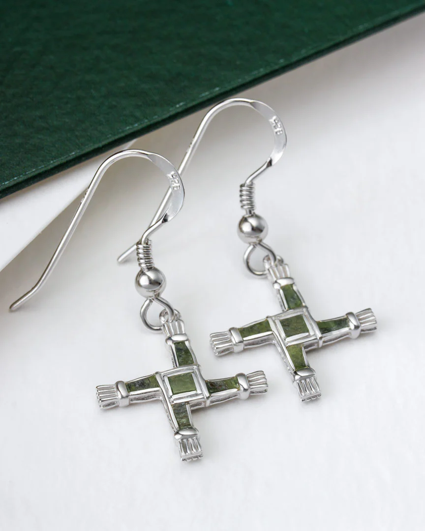 Silver St Brigids Cross Connemara Marble Earrings Photo 2 