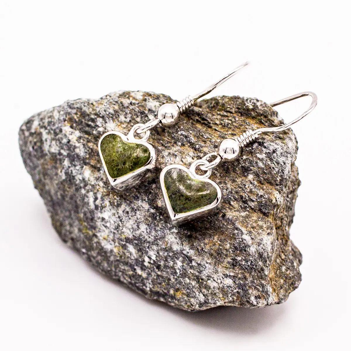 Silver Connemara Marble Heart Drop Earrings Photo 5 