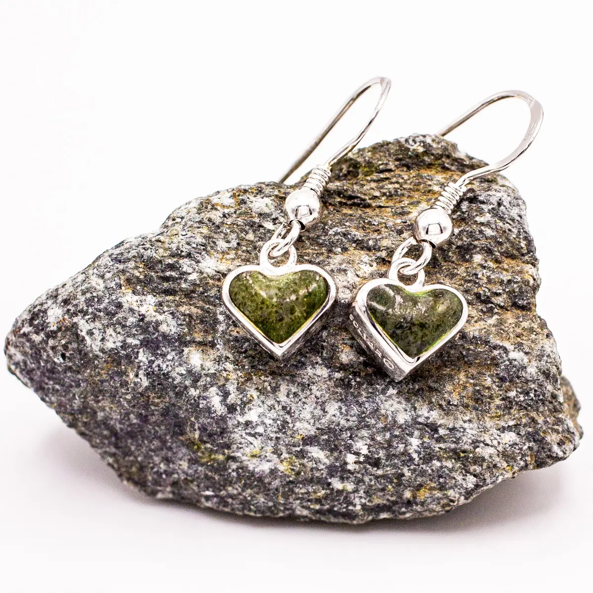 Silver Connemara Marble Heart Drop Earrings Photo 3 