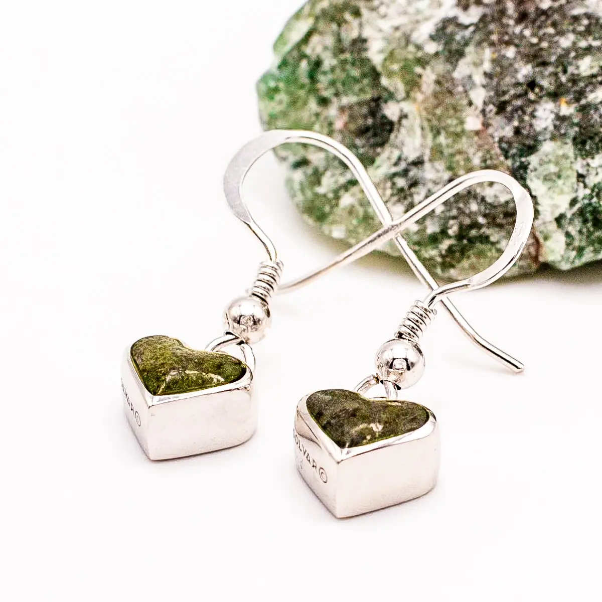 Silver Connemara Marble Heart Drop Earrings Photo 4 