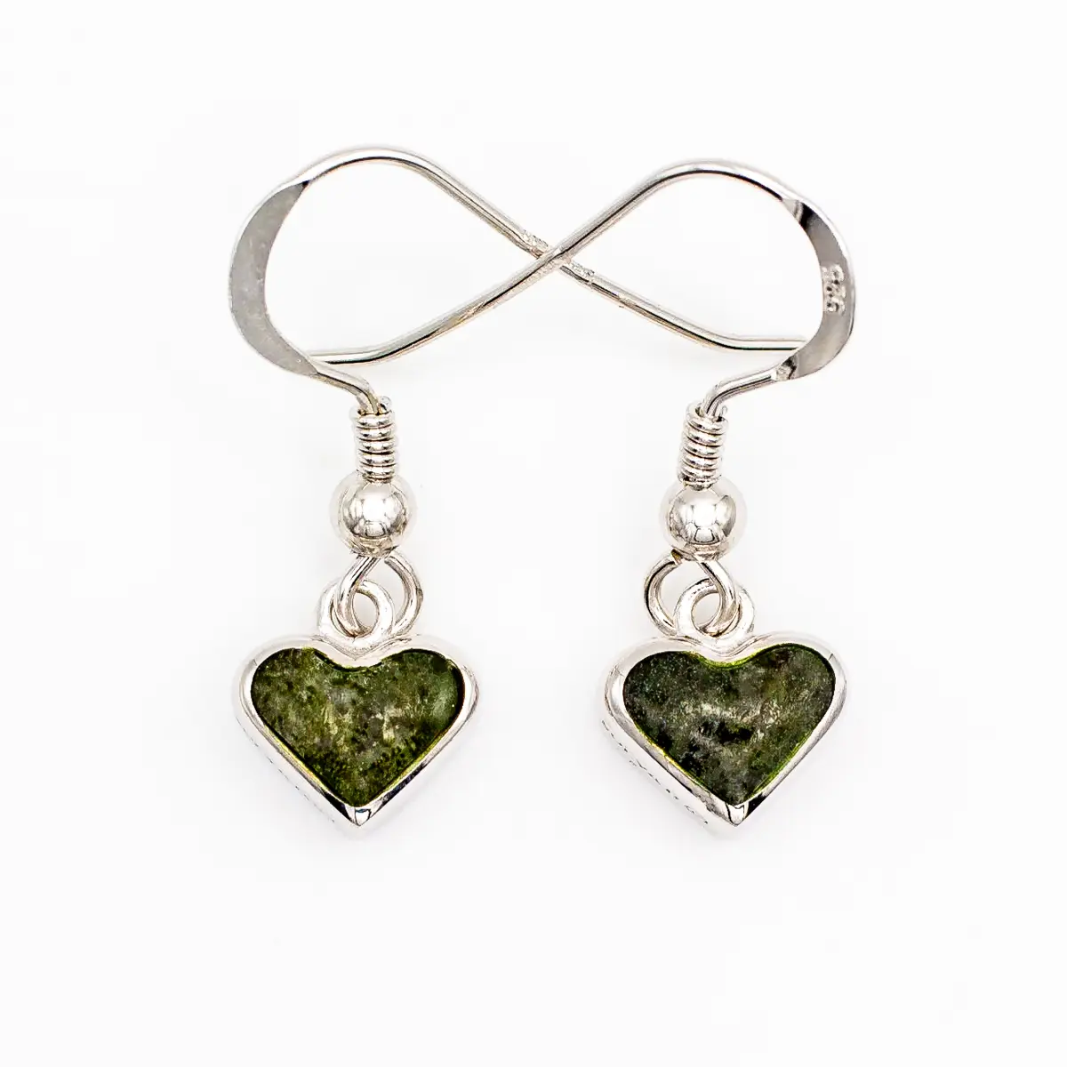 Silver Connemara Marble Heart Drop Earrings Photo 2 