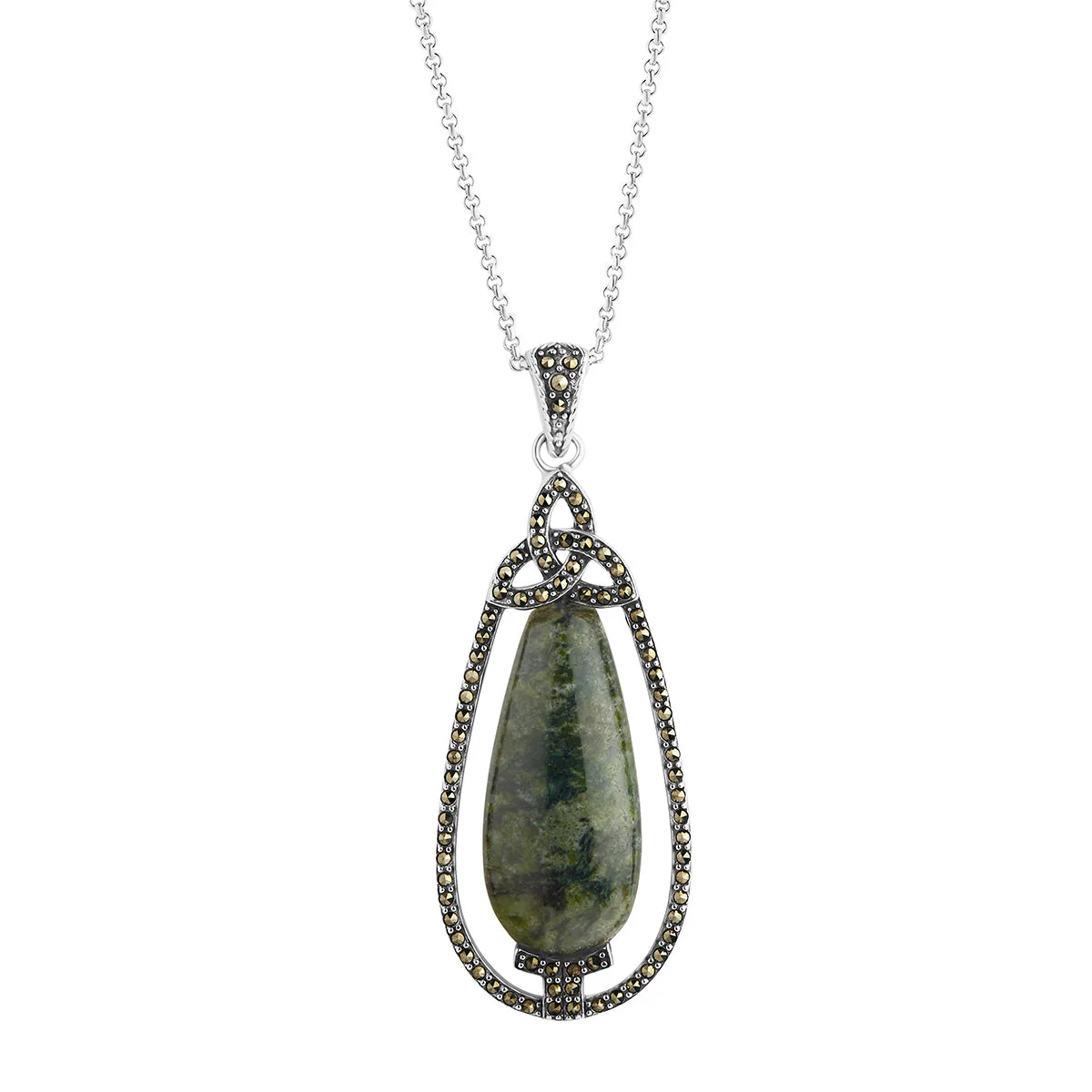Connemara Marble & Marcasite Large Silver Trinity Knot Pendant