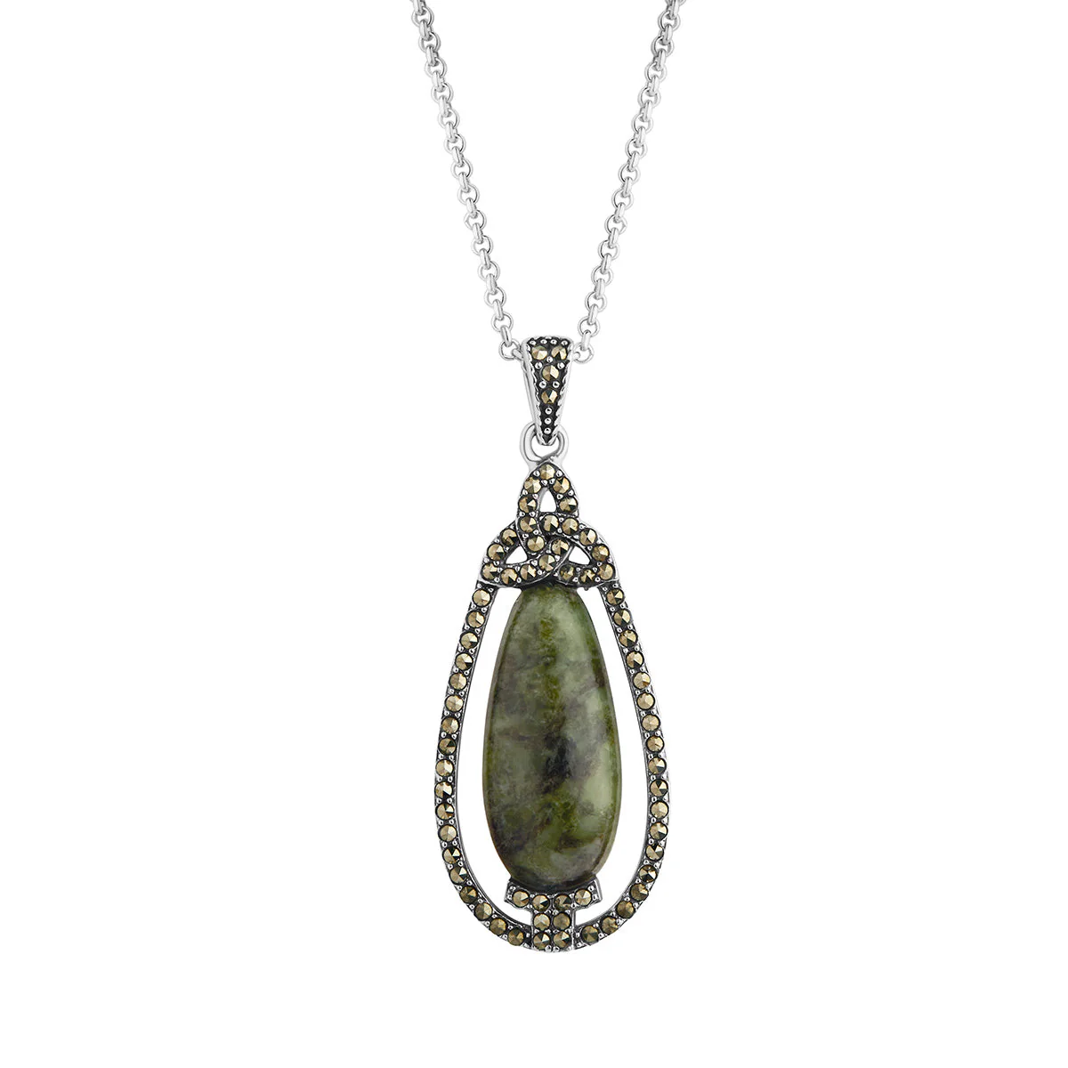 Connemara Marble & Marcasite Silver Trinity Knot Pendant