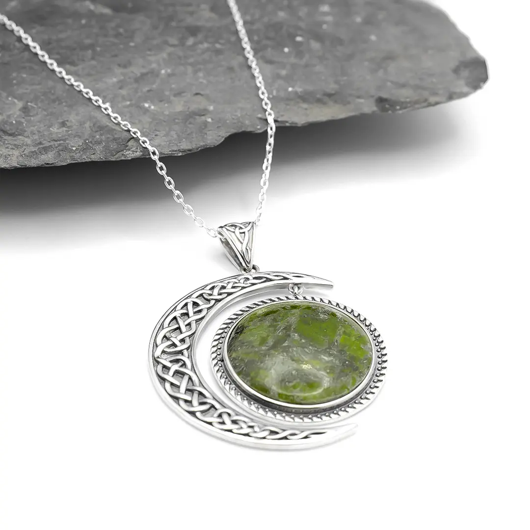 Connemara Marble Sterling Silver Sun and Moon Pendant Photo 3 