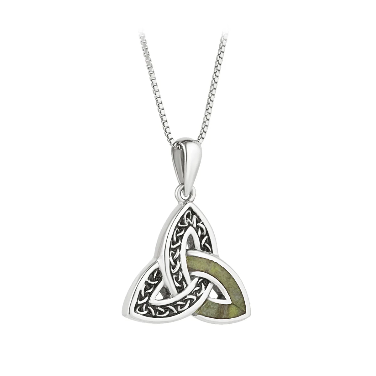 Oxidized Silver Connemara Marble Trinity Knot Necklace