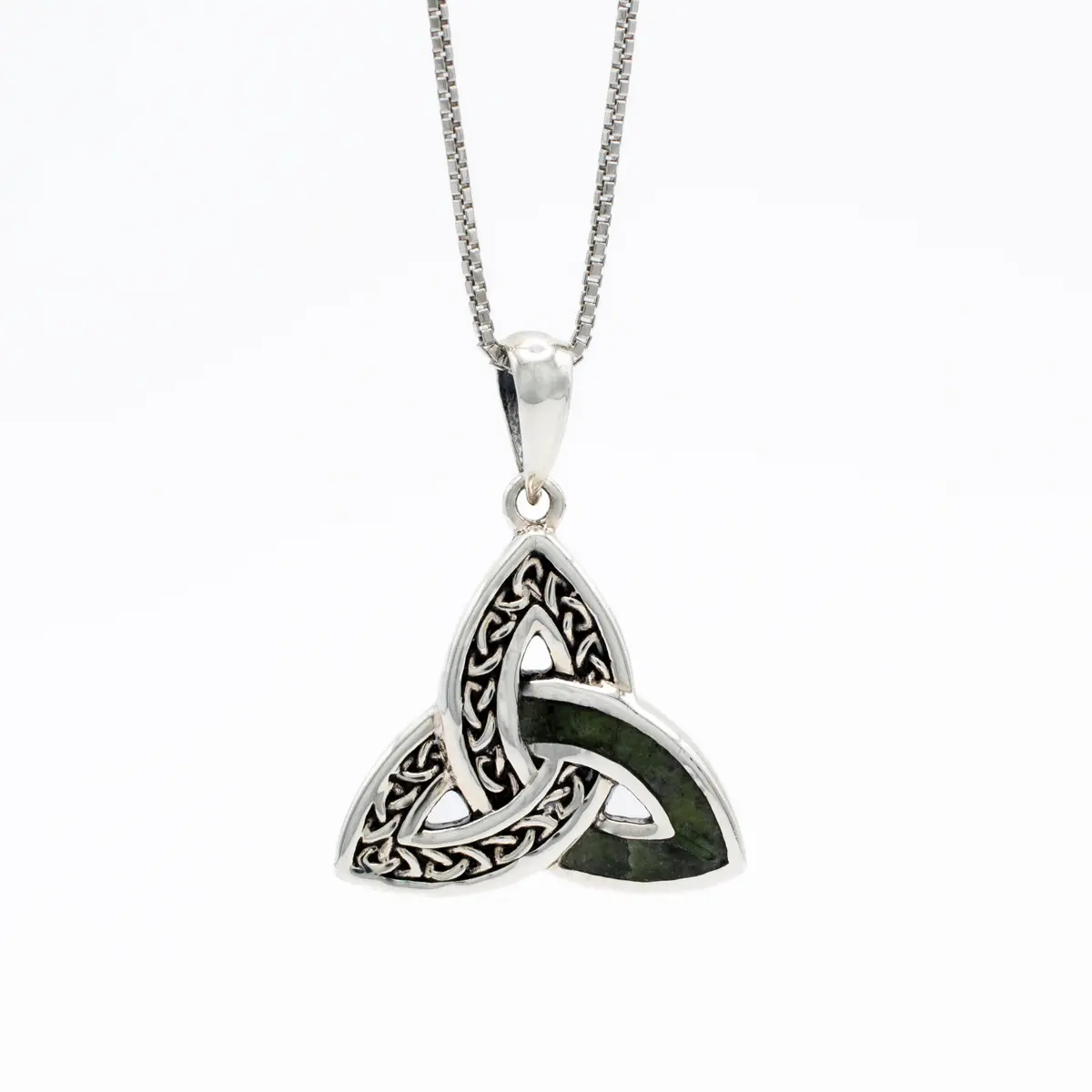 Oxidized Silver Connemara Marble Trinity Knot Necklace
