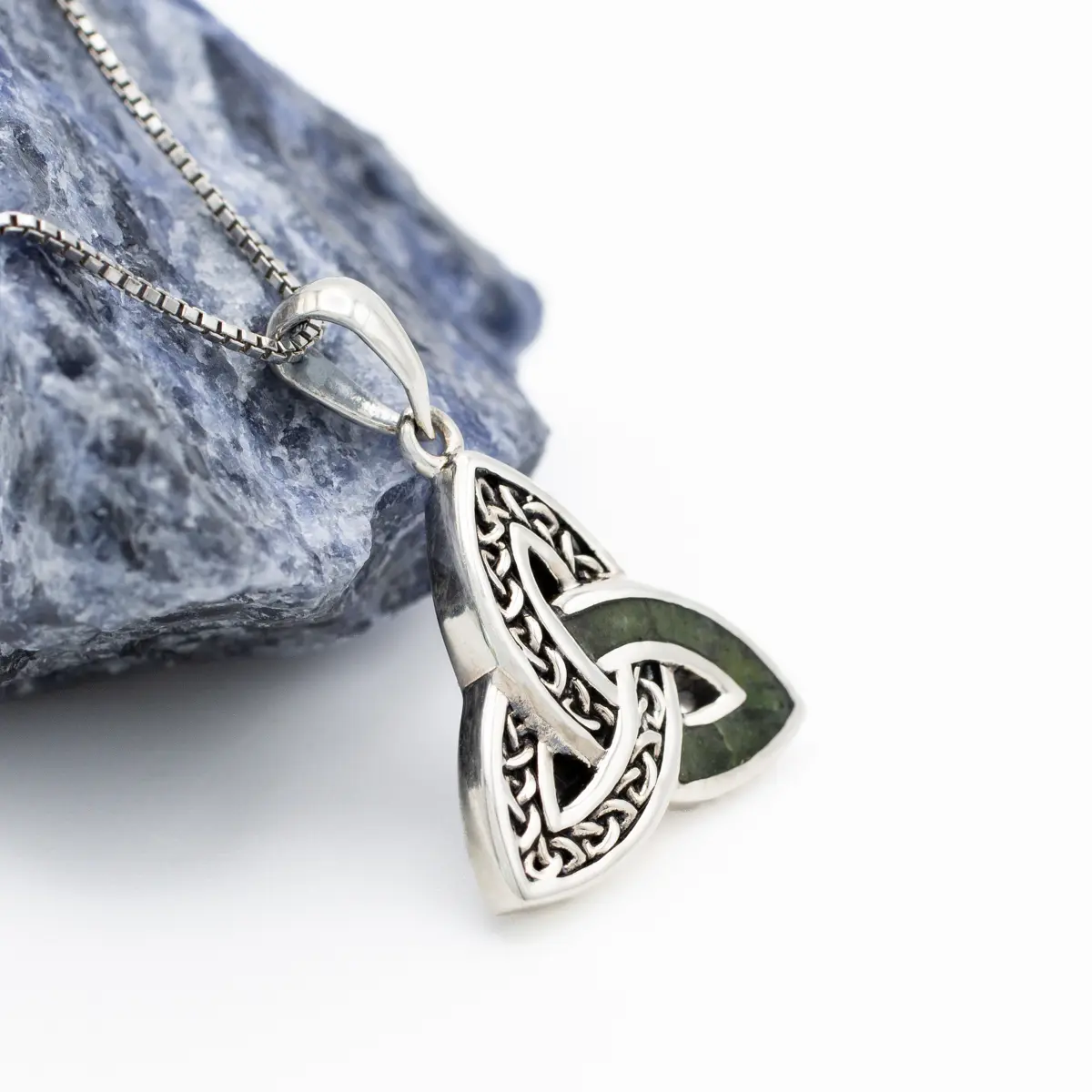 Oxidized Silver Connemara Marble Trinity Knot Necklace Photo 2 