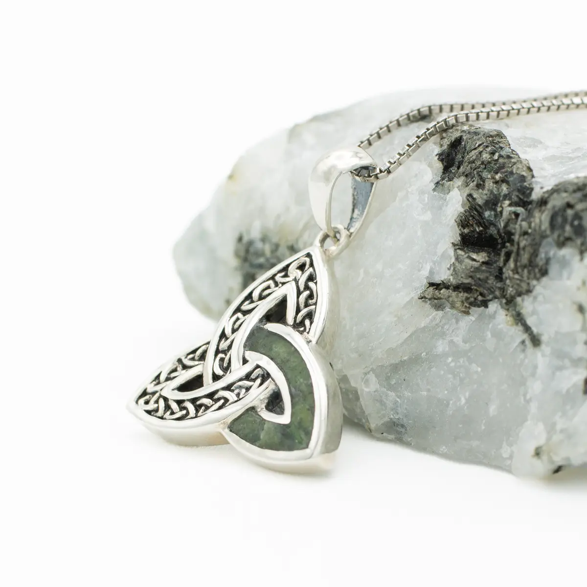 Oxidized Silver Connemara Marble Trinity Knot Necklace Photo 4 