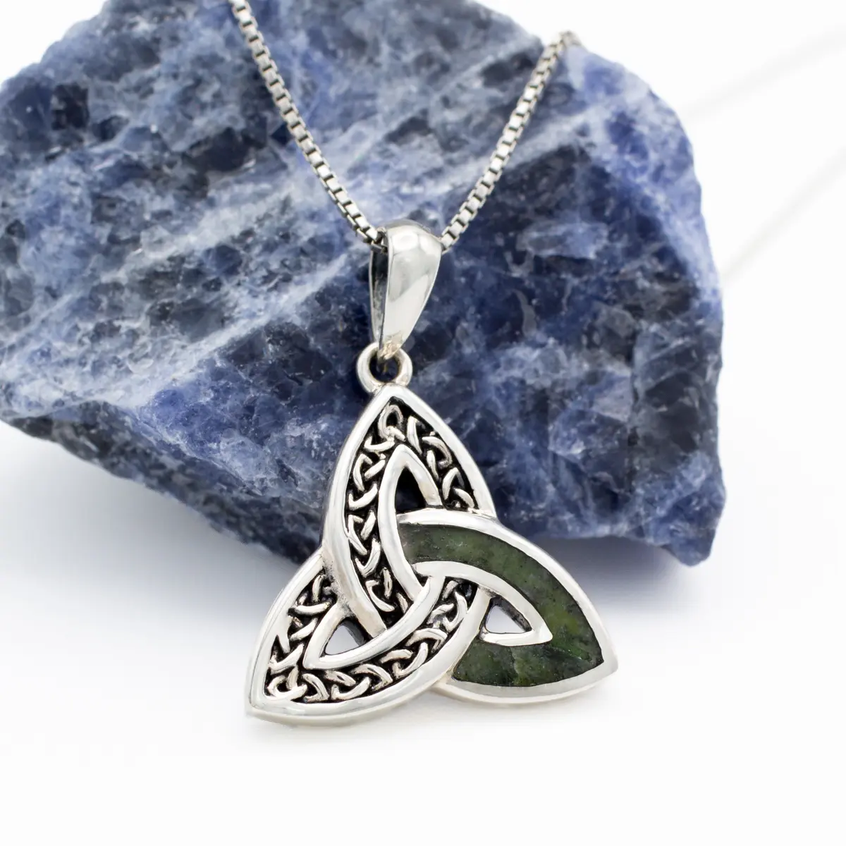 Oxidized Silver Connemara Marble Trinity Knot Necklace Photo 5 